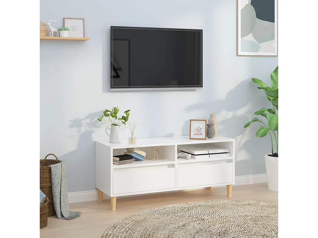 Meuble TV blanc brillant 100x34,5x44,5 cm bois d'ingénierie