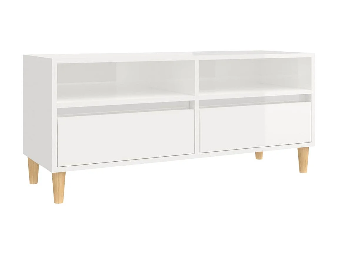 Meuble TV blanc brillant 100x34,5x44,5 cm bois d'ingénierie