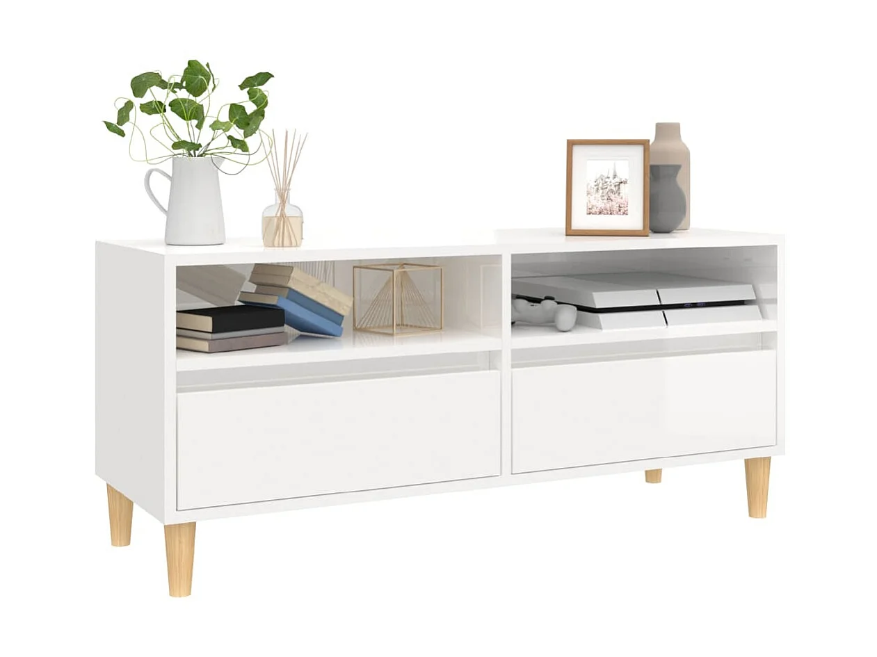 Meuble TV blanc brillant 100x34,5x44,5 cm bois d'ingénierie