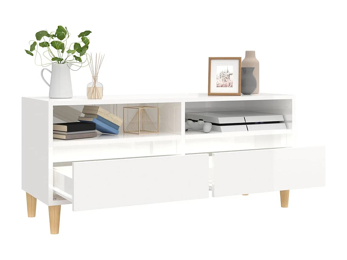 Meuble TV blanc brillant 100x34,5x44,5 cm bois d'ingénierie