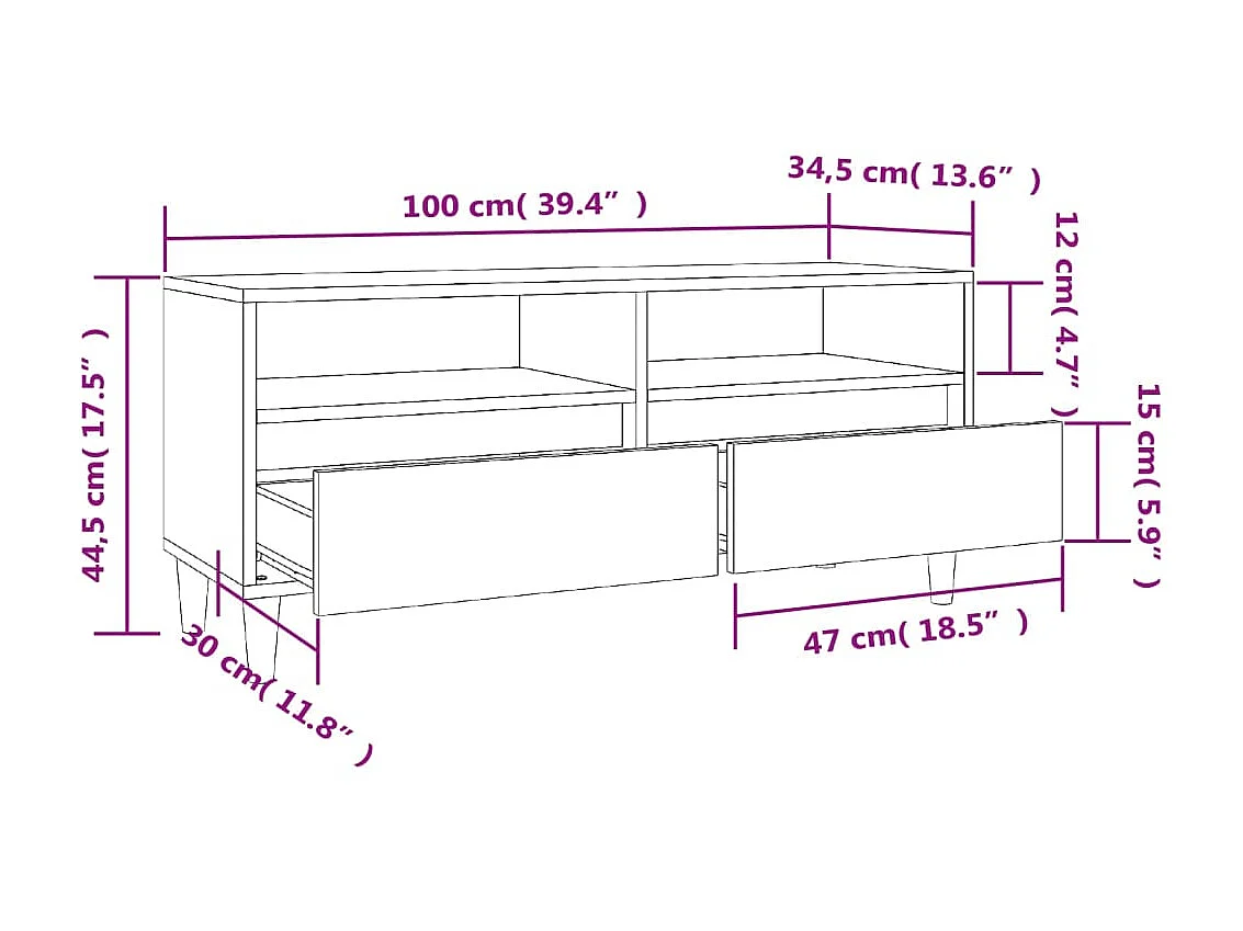 Meuble TV blanc brillant 100x34,5x44,5 cm bois d'ingénierie