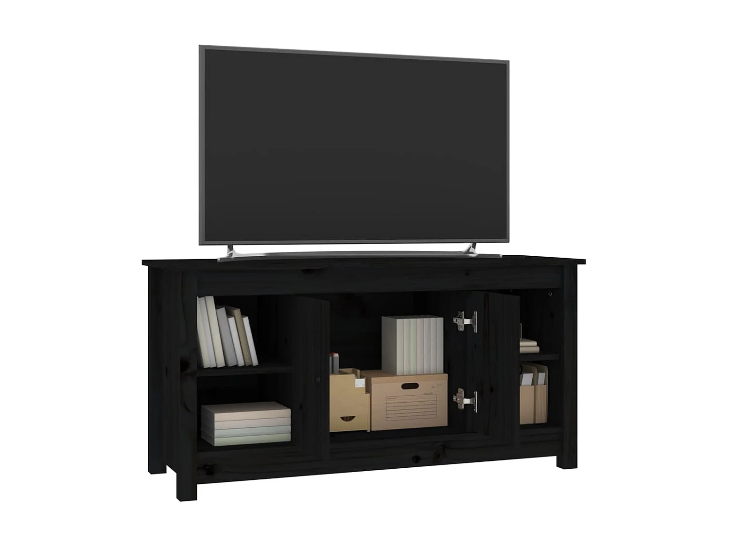 Meuble TV Noir 103x36,5x52 cm Bois de pin massif