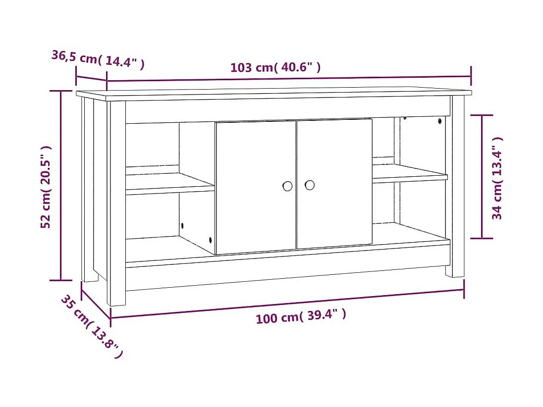 Meuble TV Noir 103x36,5x52 cm Bois de pin massif