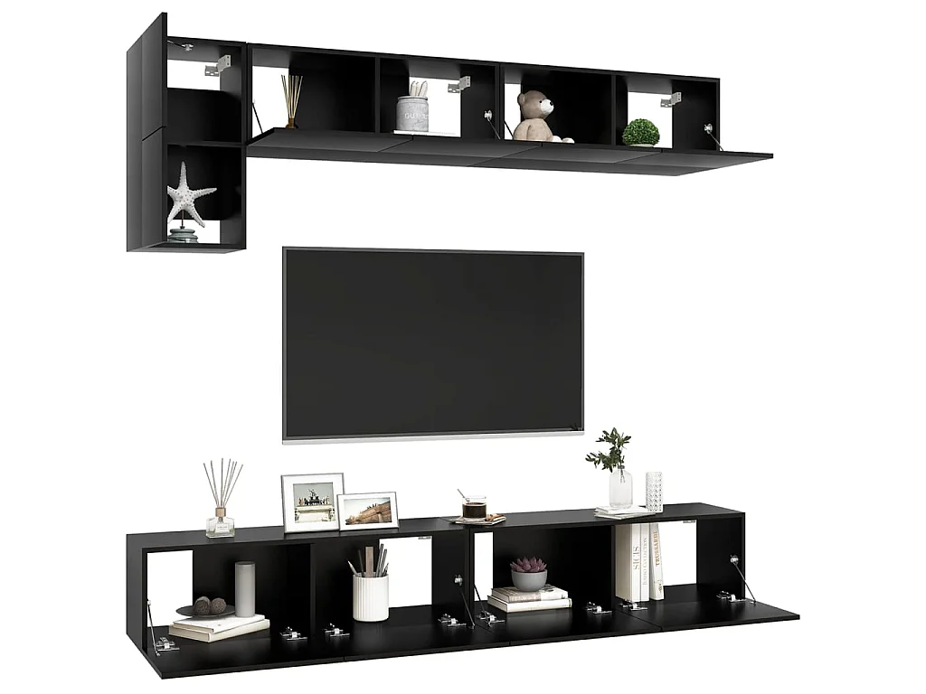 Ensemble de meuble TV 5 pcs Noir Aggloméré