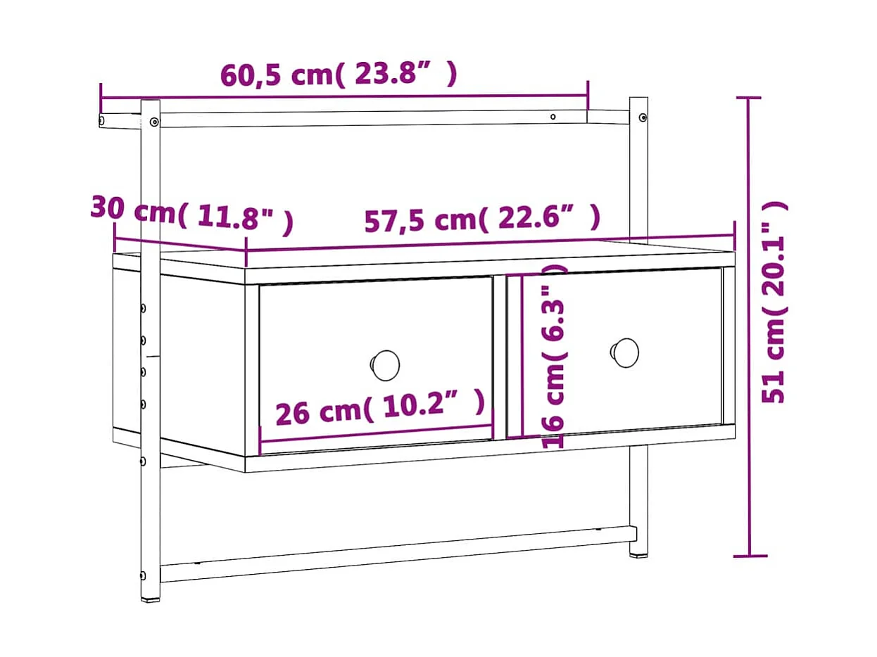 Mobile TV a parete in rovere Sonoma 60,5x30x51 cm in derivati del legno