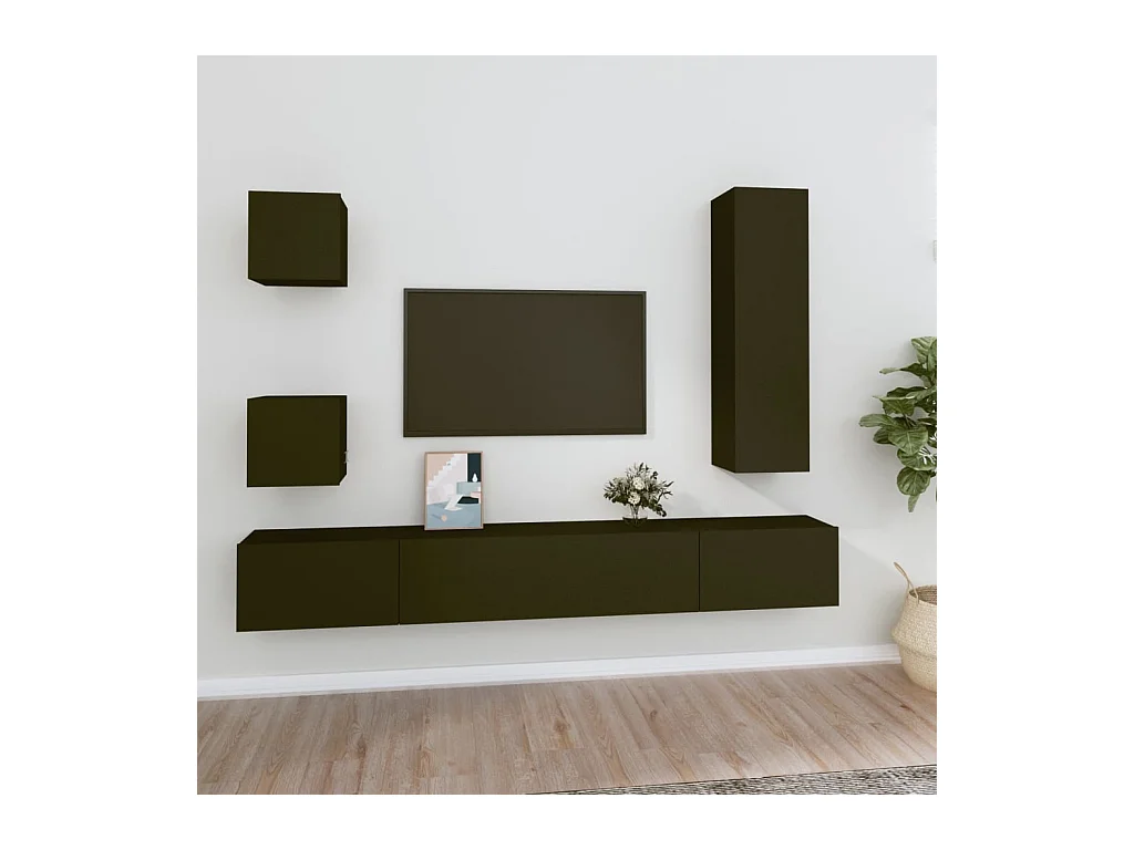 Ensemble de meubles TV 5 pcs Noir Bois d'ingénierie