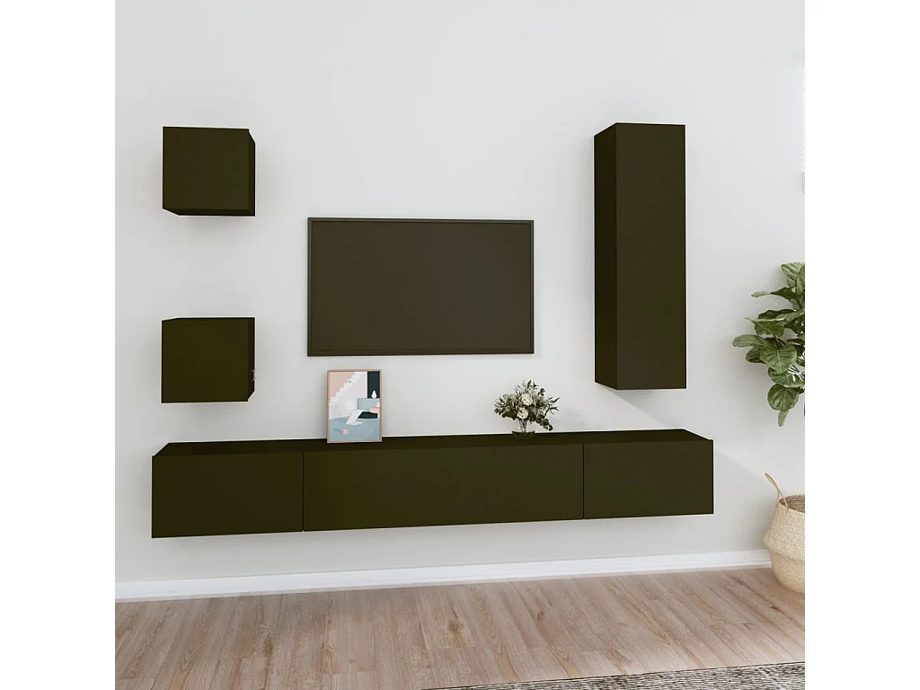 Ensemble de meubles TV 5 pcs Noir Bois d'ingénierie