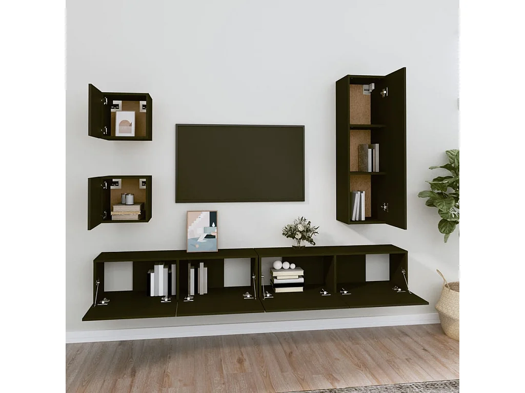 Ensemble de meubles TV 5 pcs Noir Bois d'ingénierie