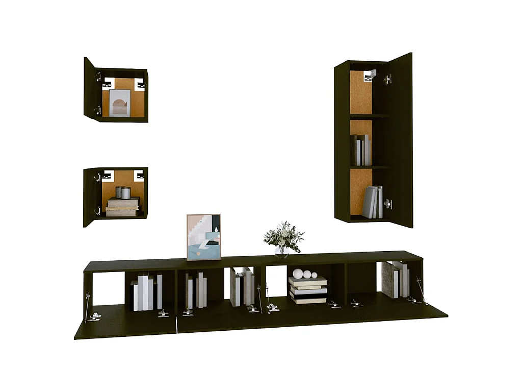 Ensemble de meubles TV 5 pcs Noir Bois d'ingénierie