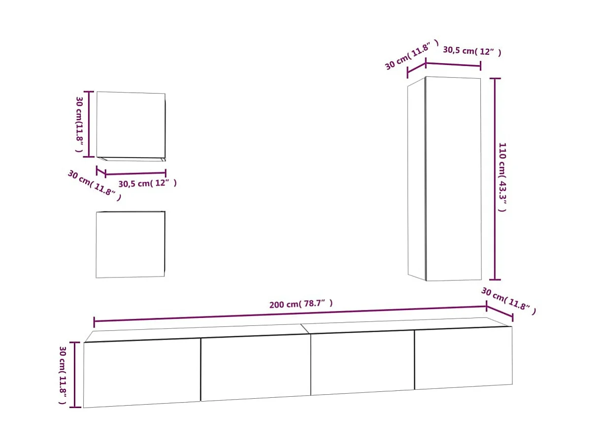 Ensemble de meubles TV 5 pcs Noir Bois d'ingénierie