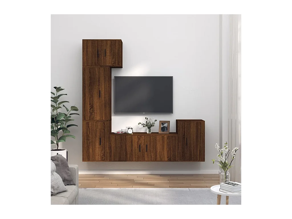 5-delige tv-standaardset bruin eiken parket