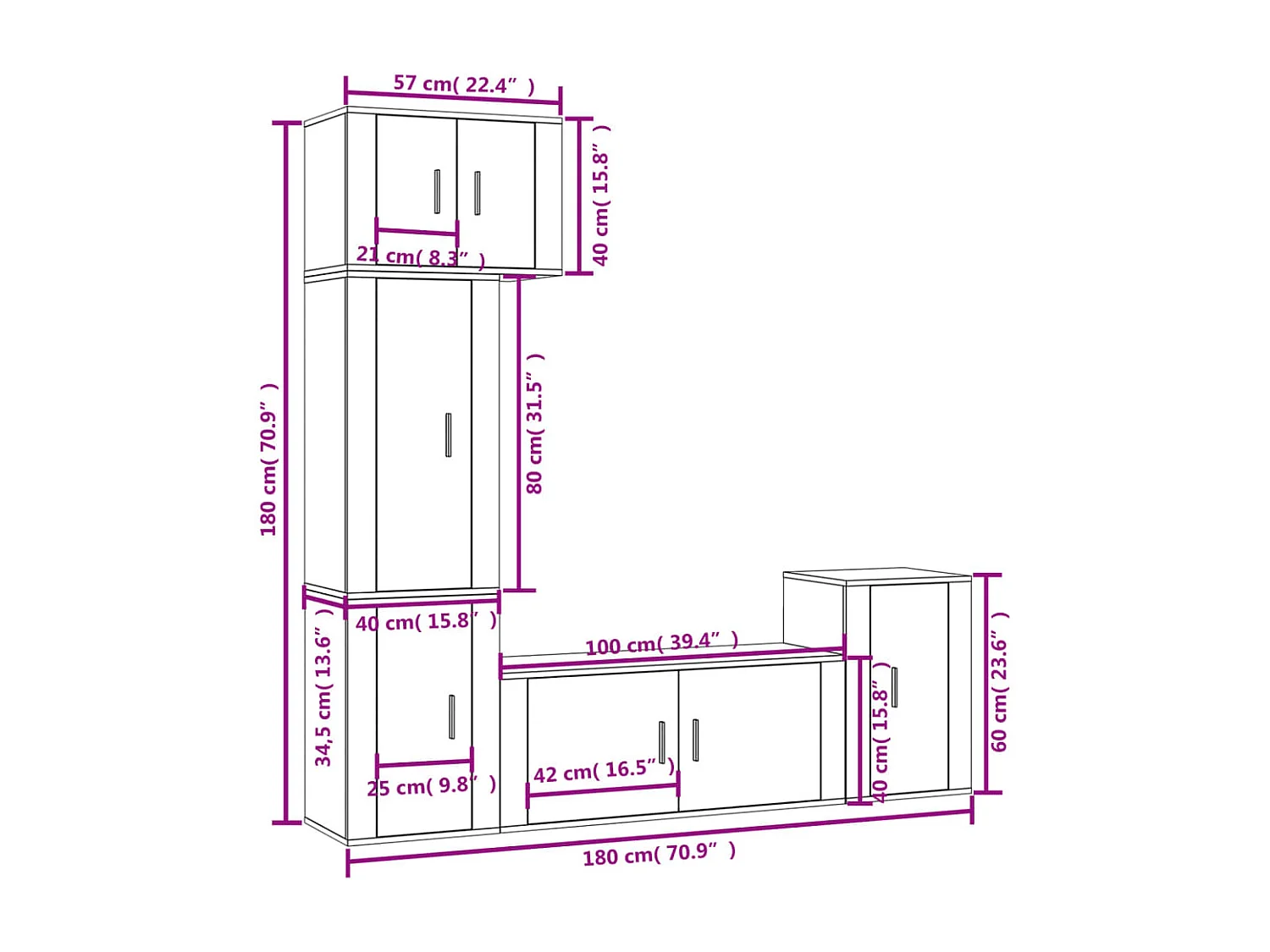 5-delige tv-standaardset bruin eiken parket