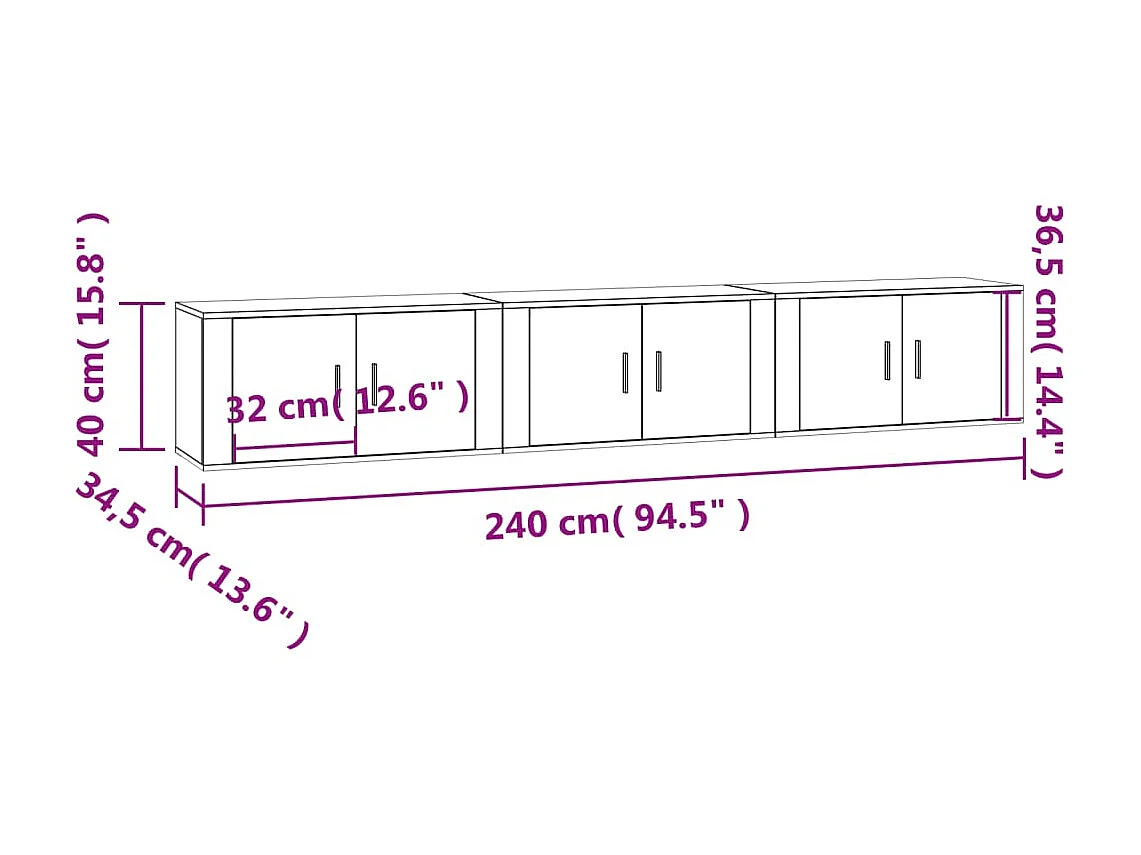 Wand TV-meubels 3 stuks gerookt eiken 80x34,5x40 cm