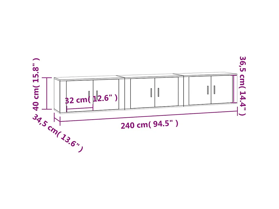 Wand-TV-Einheiten 3 Stück Räuchereiche 80x34,5x40 cm