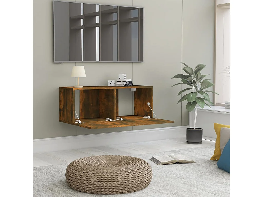 Meuble TV Chêne fumé 80x30x30 cm Bois d'ingénierie