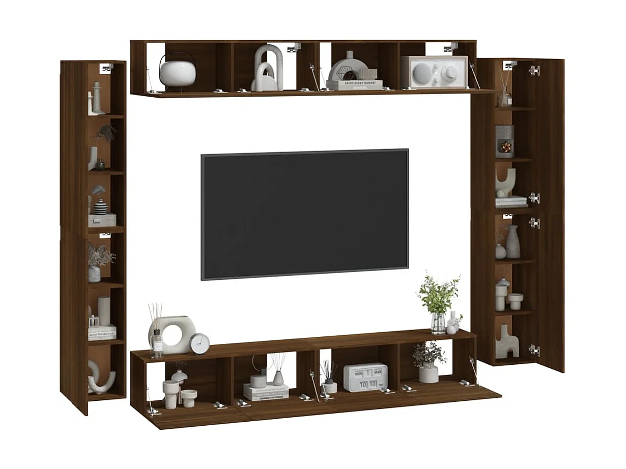 Set supporto TV da 8 pezzi in MDF rovere marrone