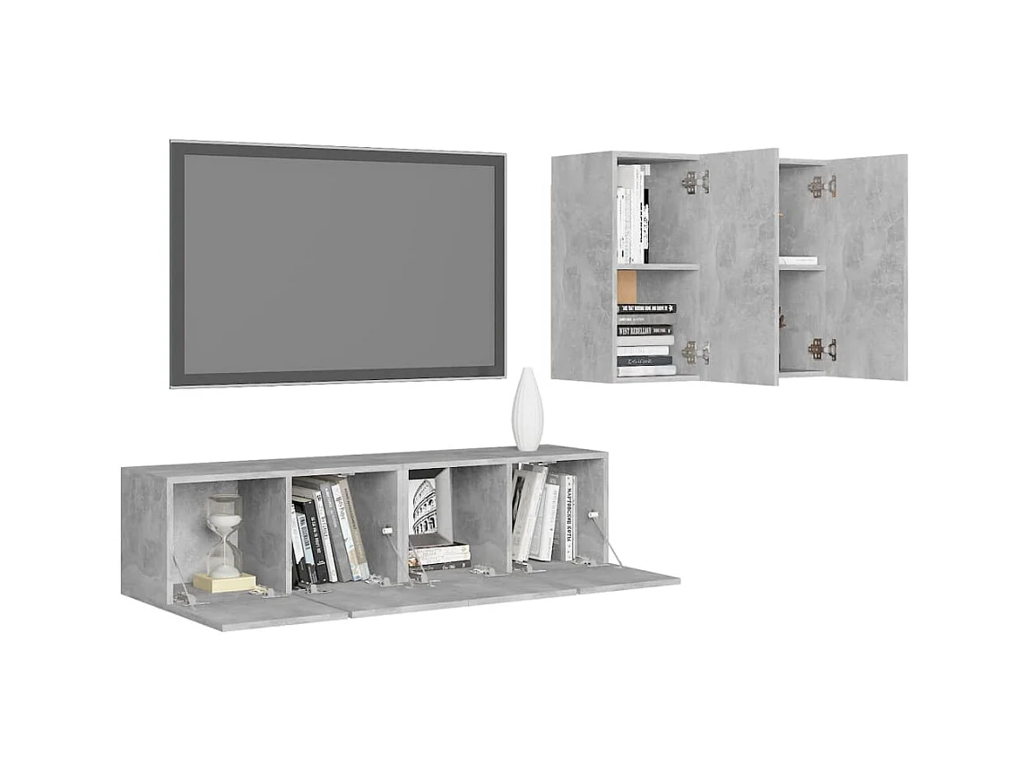 Set mobile TV 4 pz. Truciolare grigio cemento