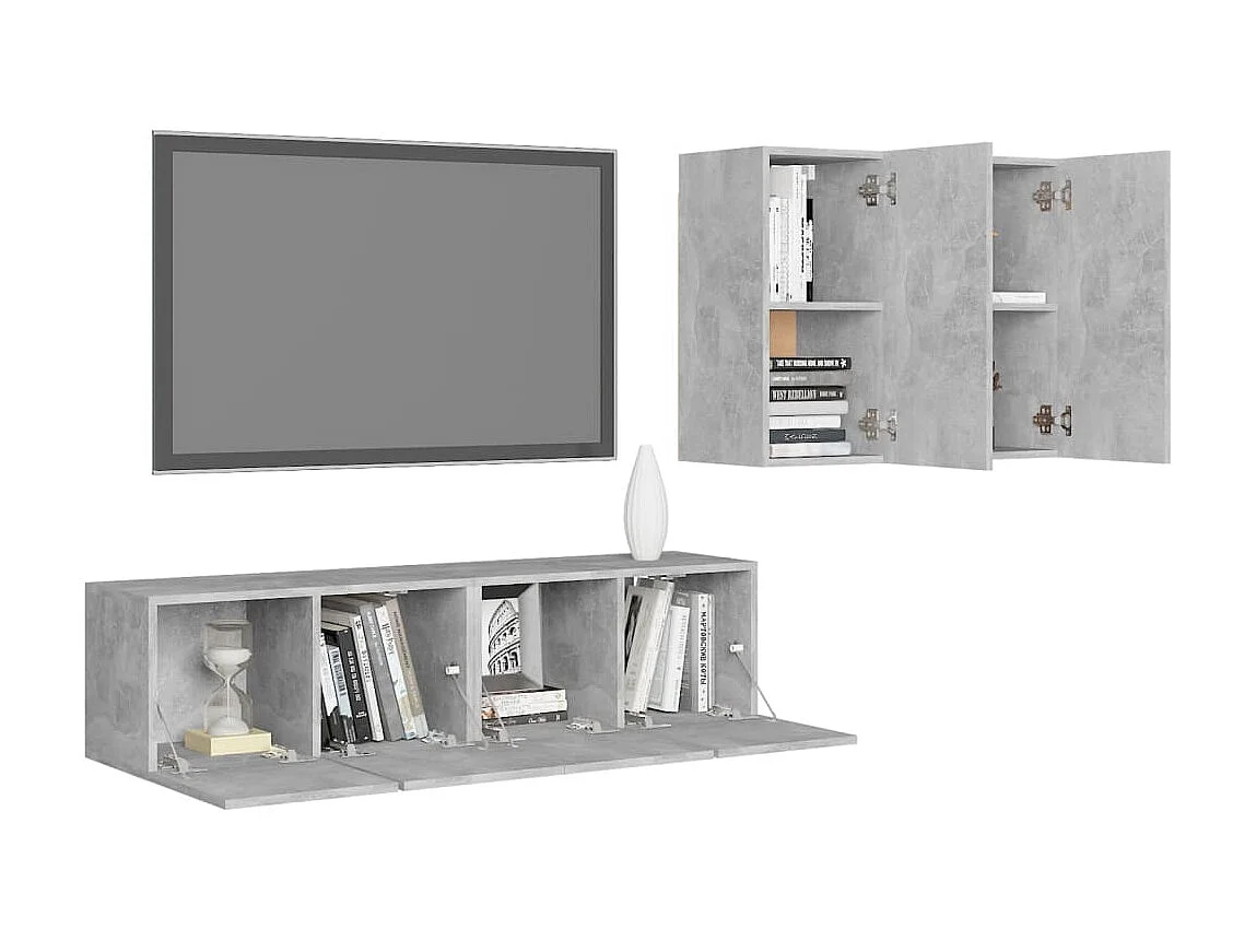TV-Schrank-Set 4-tlg. Betongraue Spanplatte