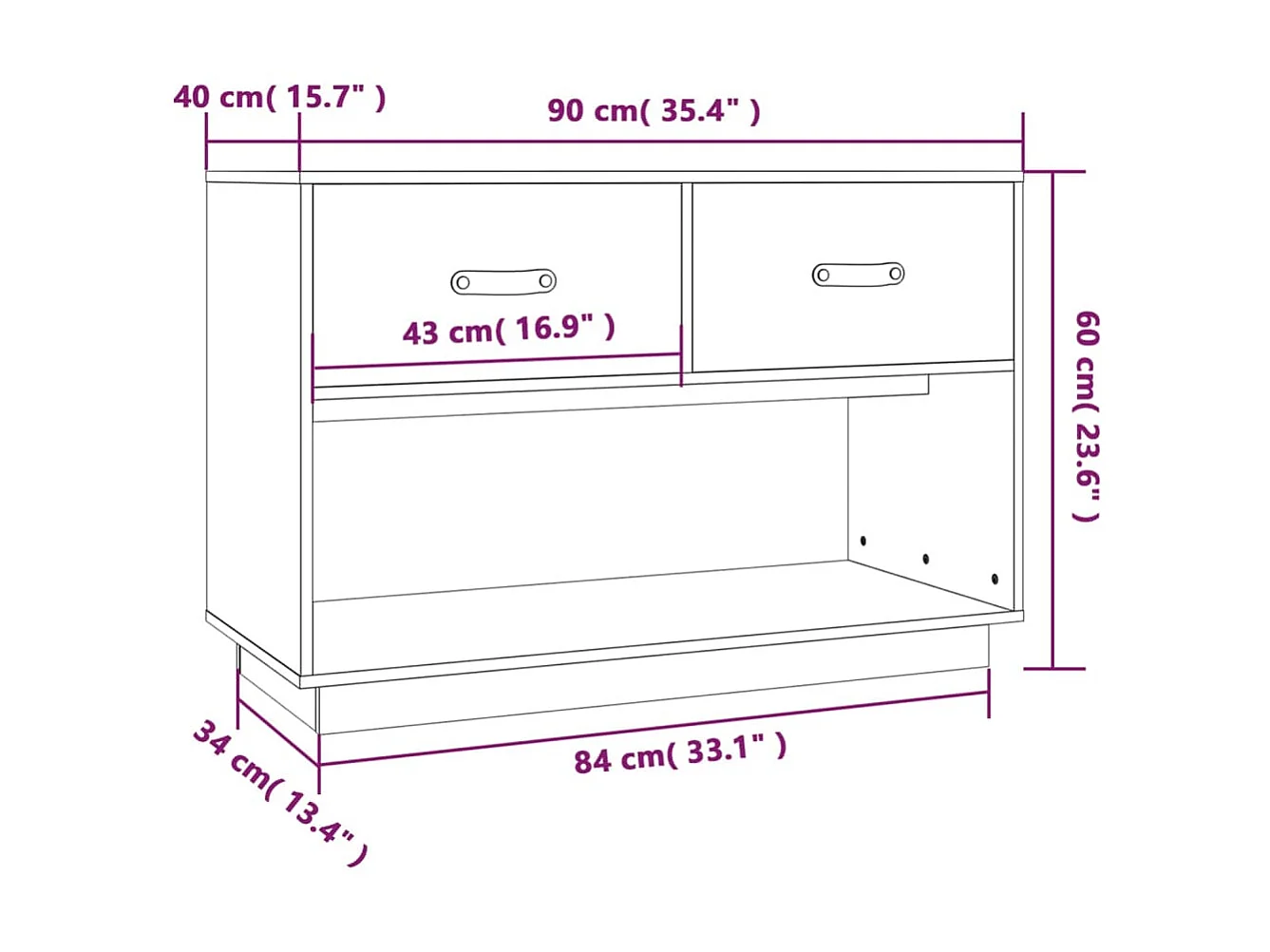 Meuble TV 90x40x60 cm Bois de pin massif