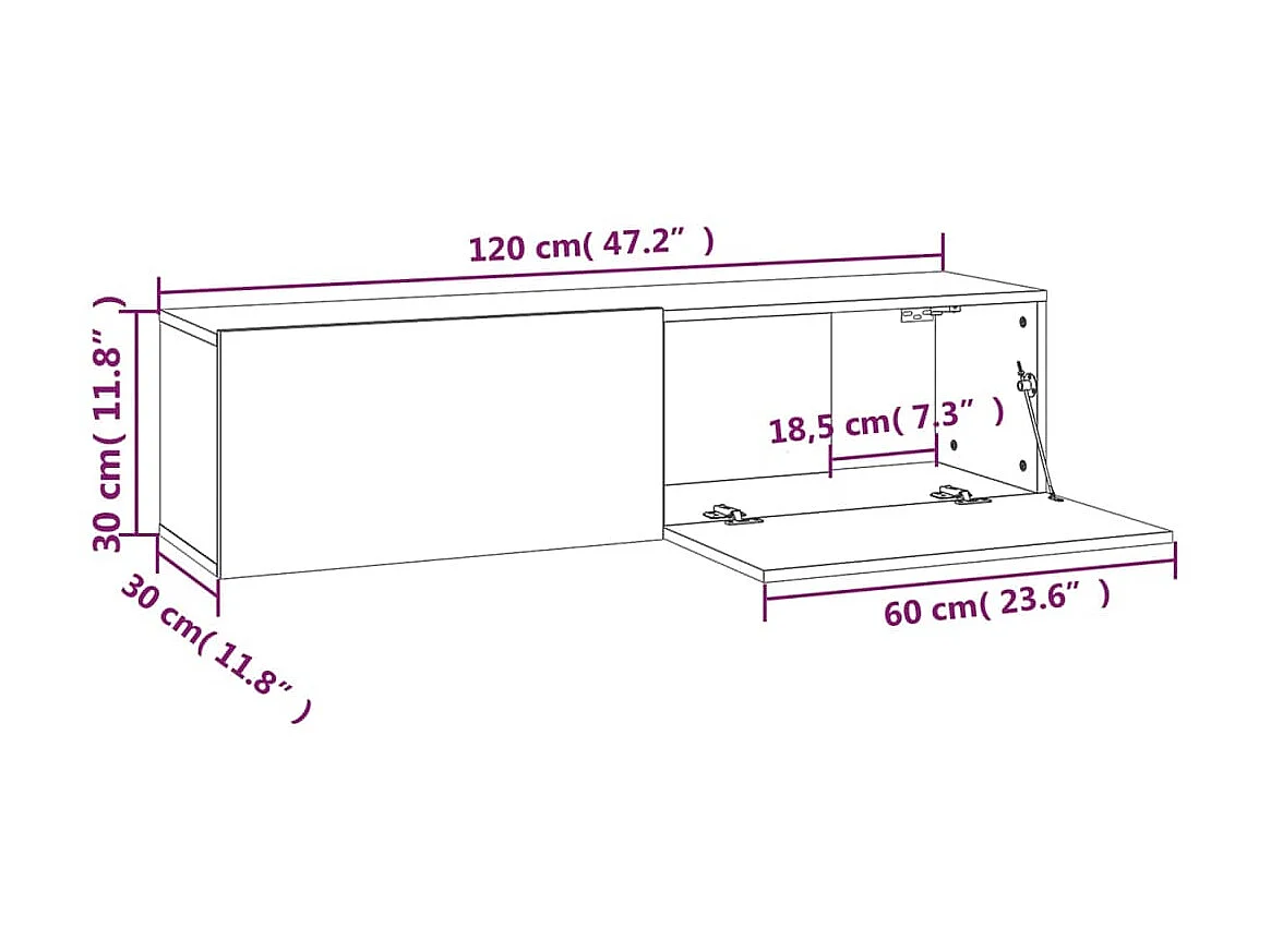 Mueble TV de pared Roble ahumado 120x30x30 cm Madera contrachapada