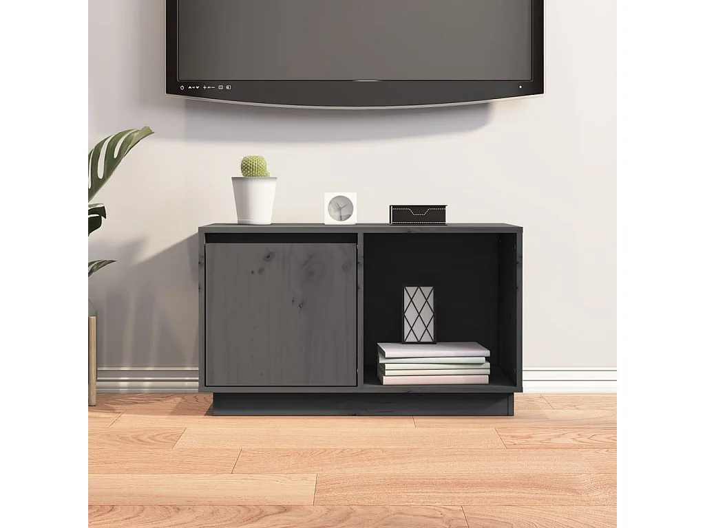Mobile TV grigio 74x35x44 cm Legno di pino massiccio