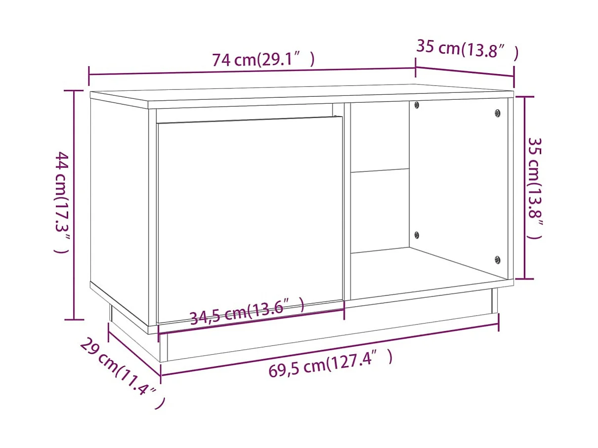 Meuble TV Gris 74x35x44 cm Bois de pin massif