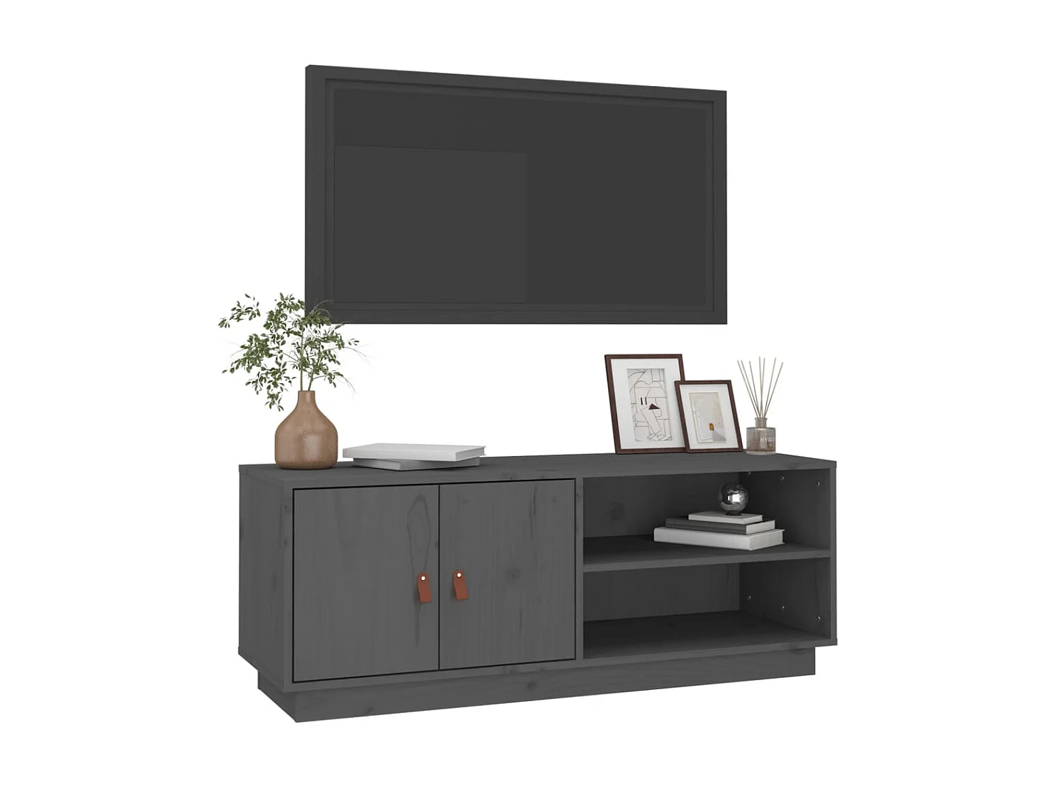Meuble TV Gris 105x34x40 cm Bois de pin massif