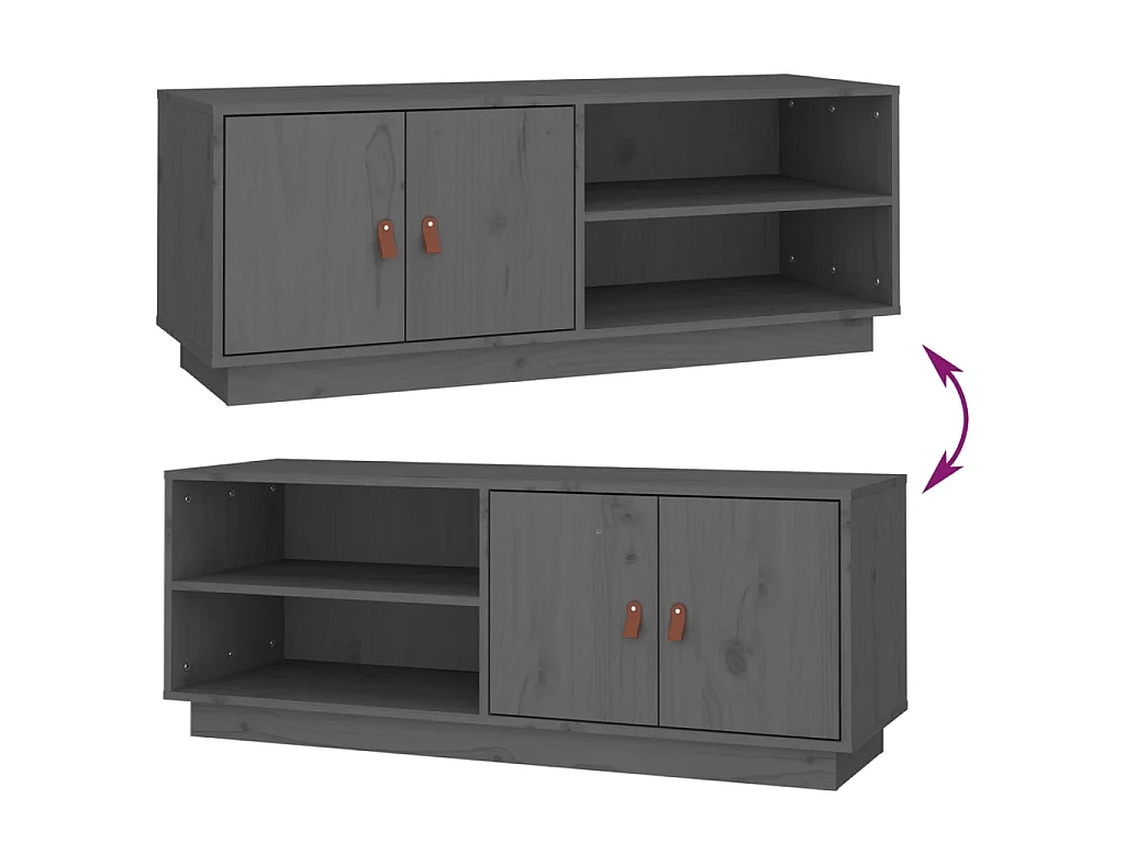 Meuble TV Gris 105x34x40 cm Bois de pin massif