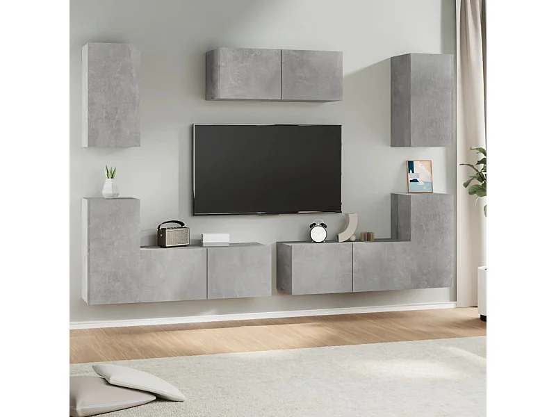 Conjunto de muebles para TV 7 piezas Gris cemento Madera contrachapada