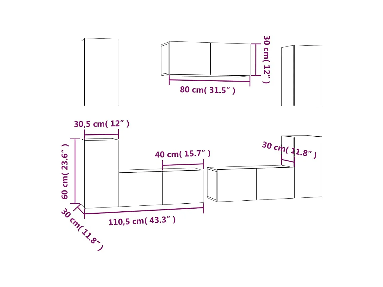 Ensemble de meubles TV 7 pcs Gris béton Bois d'ingénierie