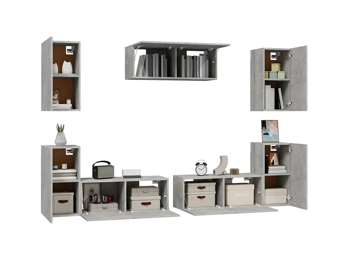 Ensemble de meubles TV 7 pcs Gris béton Bois d'ingénierie