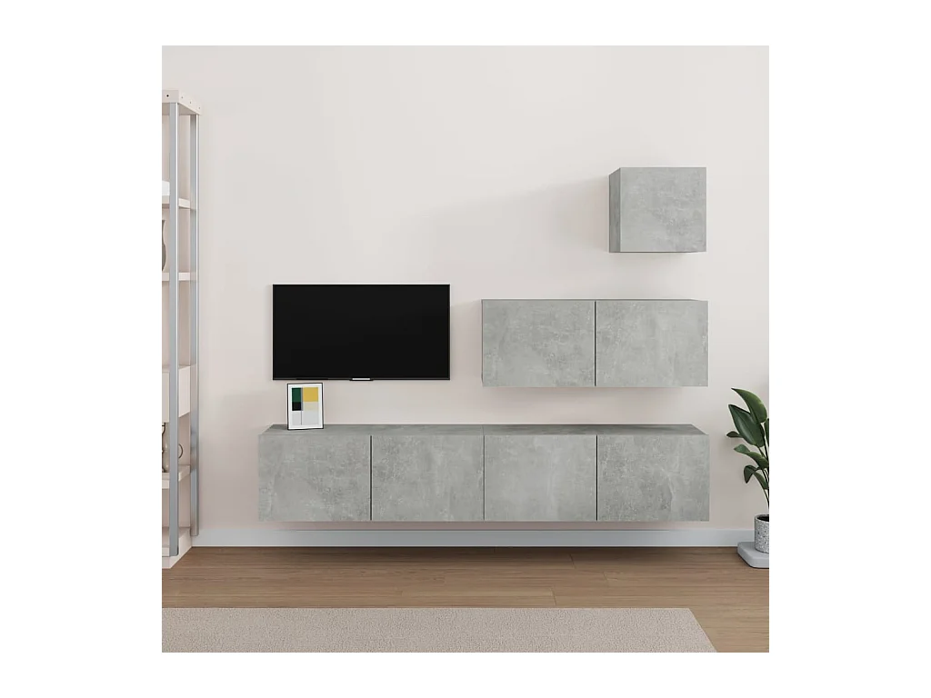 Ensemble de meubles TV 4 pcs Gris béton Bois d'ingénierie