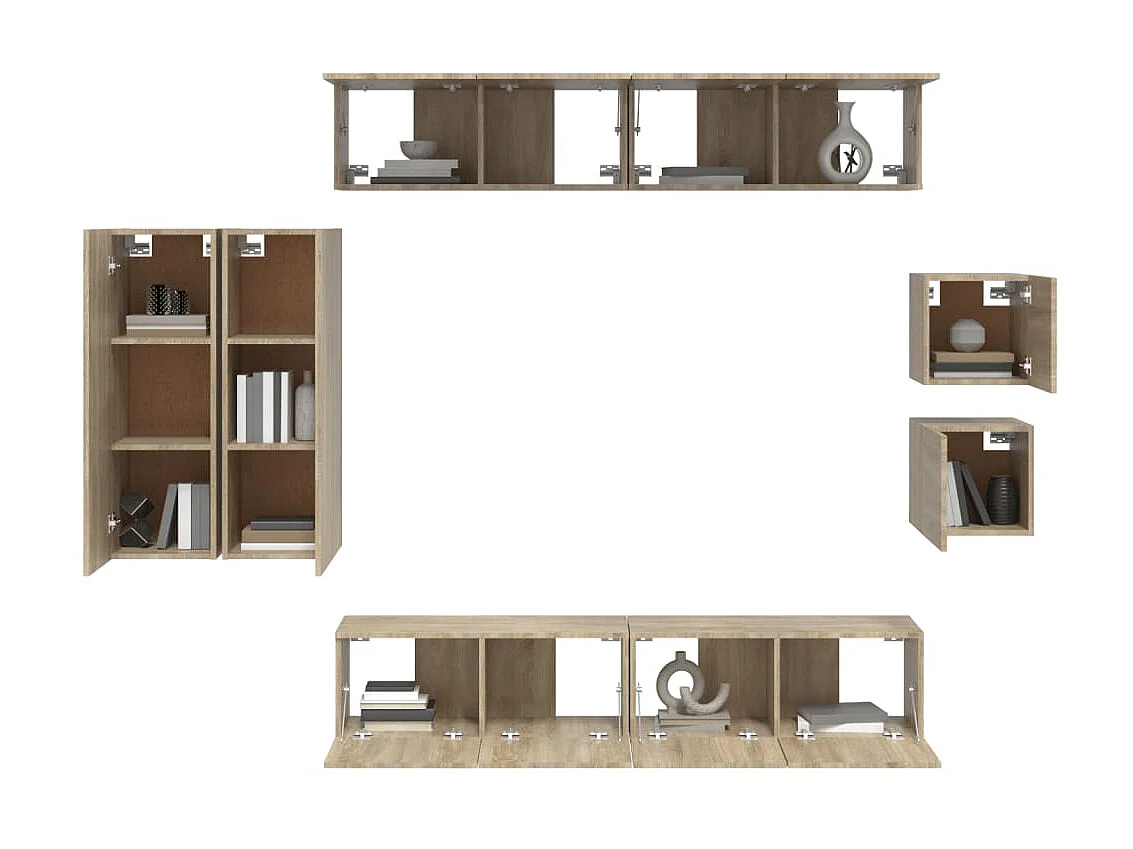 Juego de soporte para TV de 8 piezas de madera de ingeniería de roble Sonoma