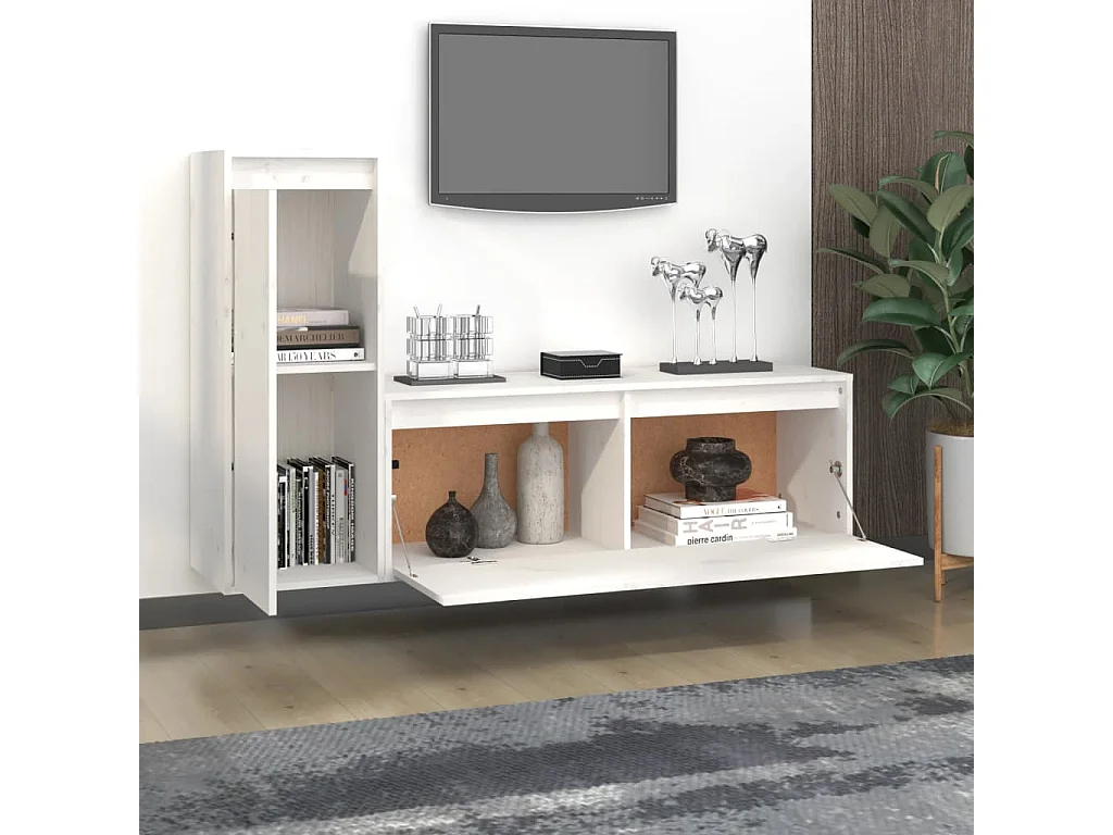 TV-meubel 2 stuks Wit Massief grenenhout