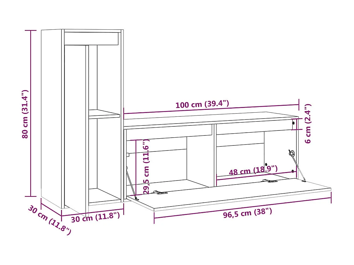 TV-meubel 2 stuks Wit Massief grenenhout