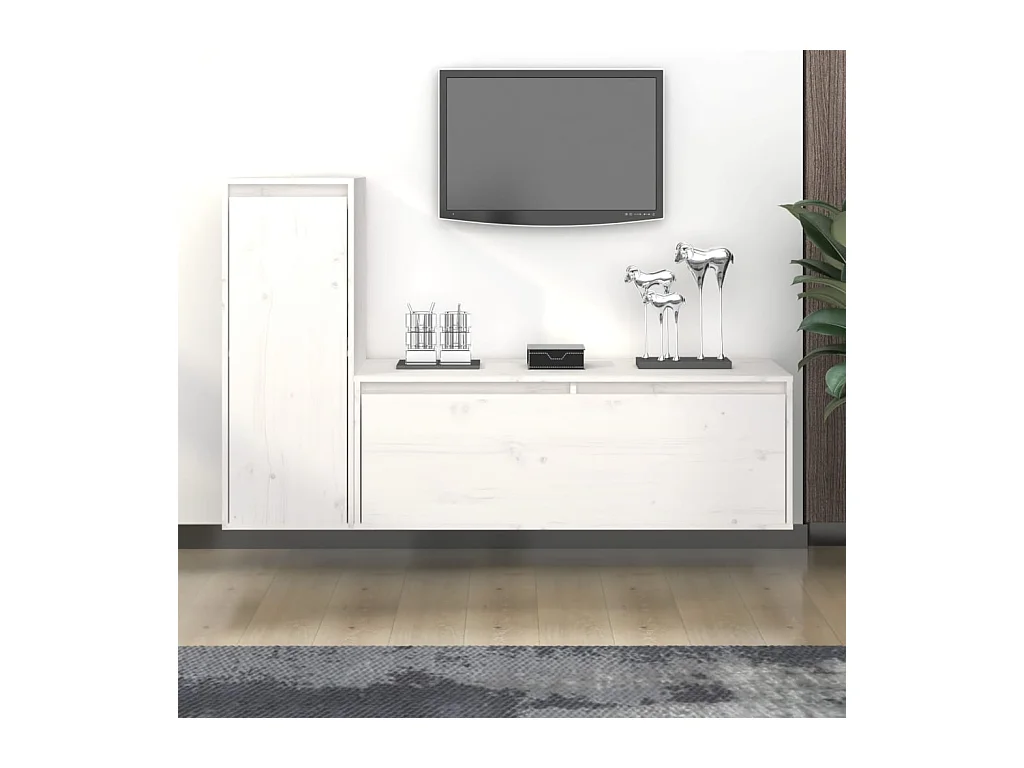 Meubles TV 2 pcs Blanc Bois massif de pin