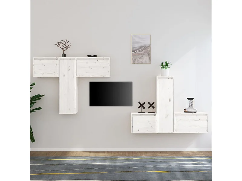 Meubles TV 6 pcs Blanc Bois massif de pin