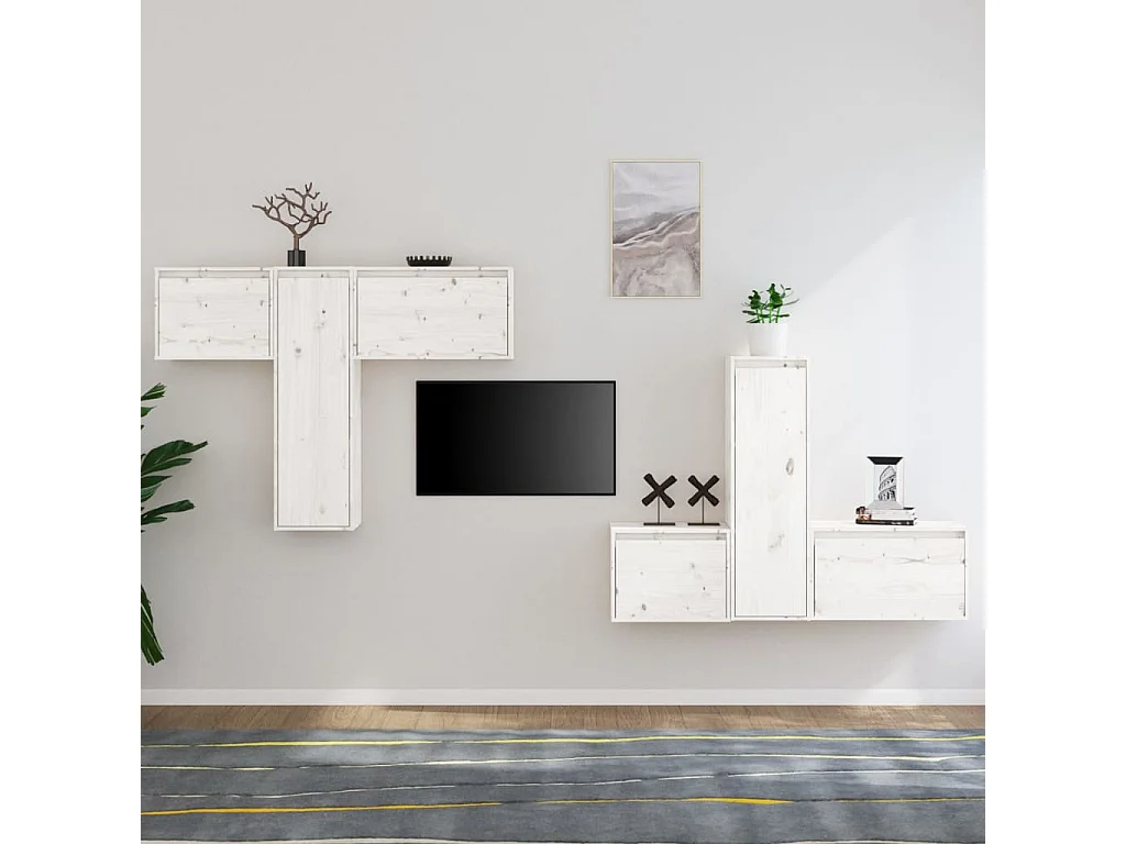 Meubles TV 6 pcs Blanc Bois massif de pin