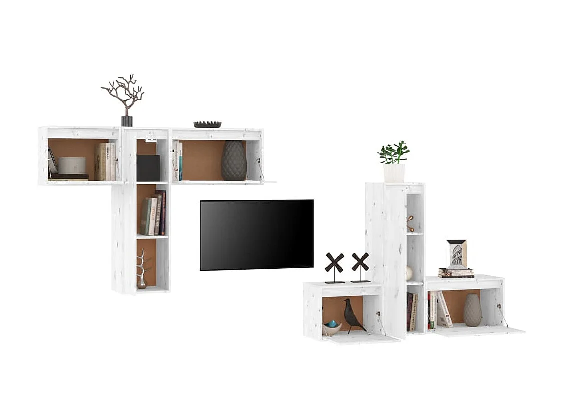 Meubles TV 6 pcs Blanc Bois massif de pin