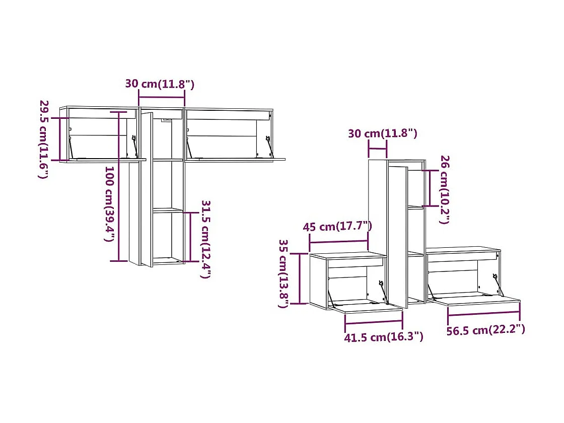 Meubles TV 6 pcs Blanc Bois massif de pin