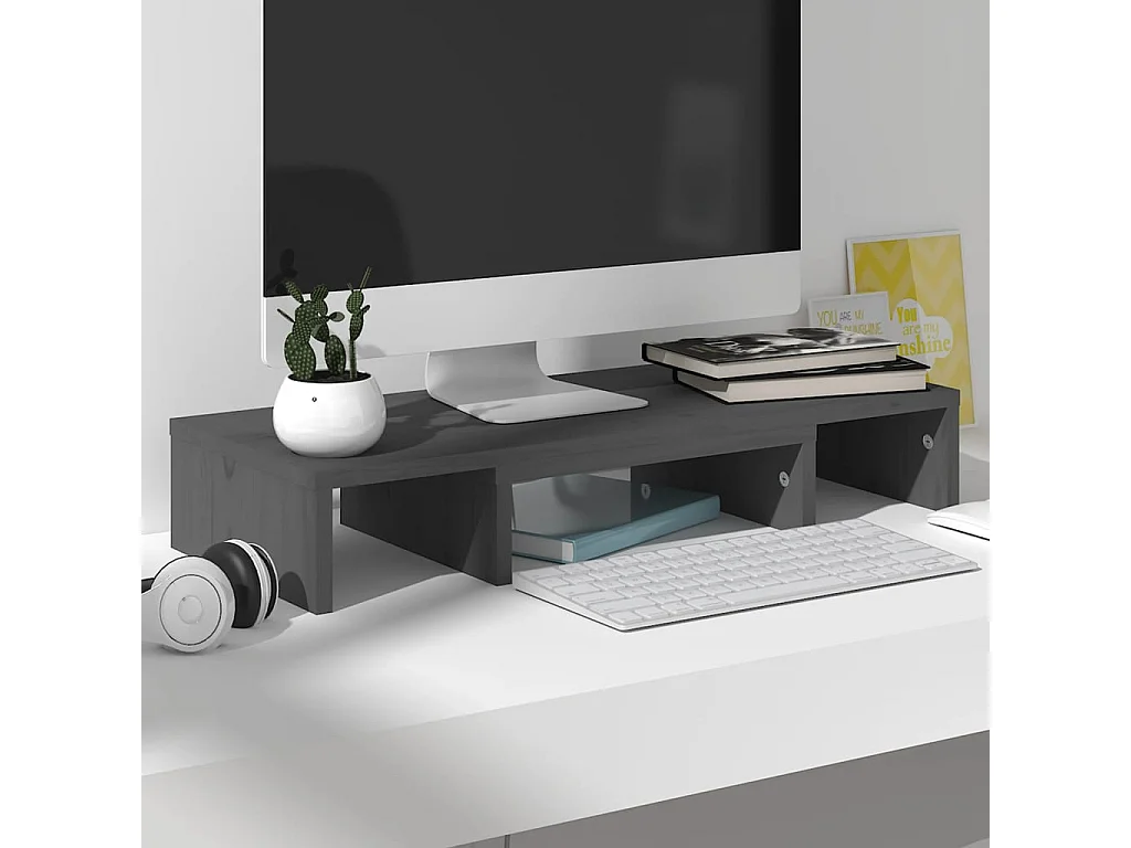 Support de moniteur Gris 60x24x10,5 cm Bois de pin solide