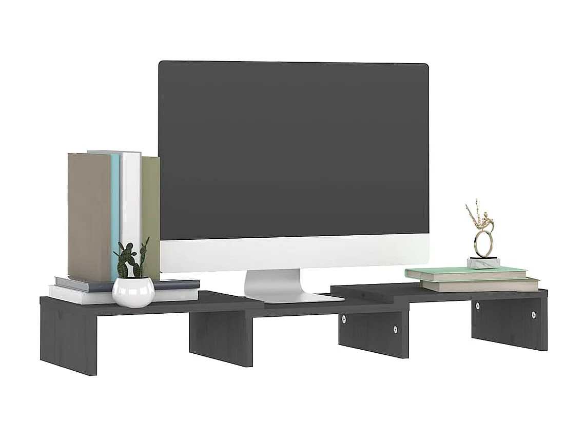 Soporte para monitor Gris 60x24x10,5 cm Madera maciza de pino