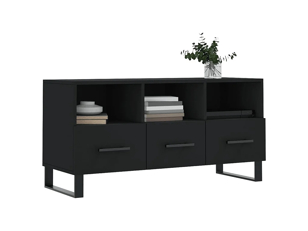 Meuble TV noir 102x36x50 cm bois d'ingénierie