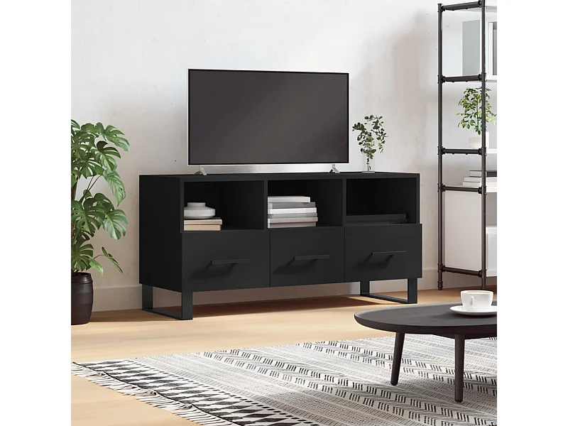 Meuble TV noir 102x36x50 cm bois d'ingénierie
