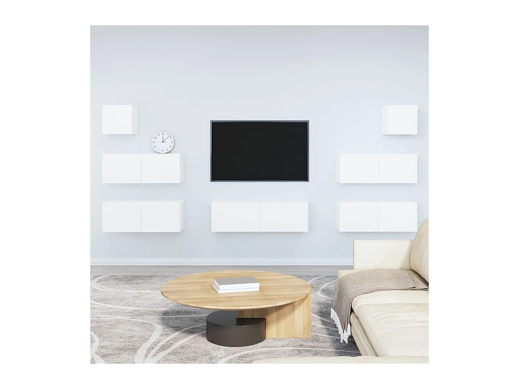 Ensemble de meubles TV 7 pcs Blanc Bois d'ingénierie