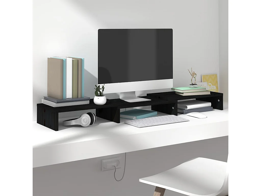 Monitorständer Schwarz 80x24x10,5 cm Massives Kiefernholz