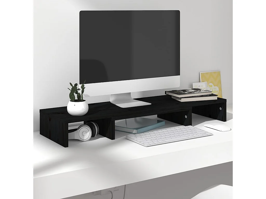 Monitorständer Schwarz 80x24x10,5 cm Massives Kiefernholz