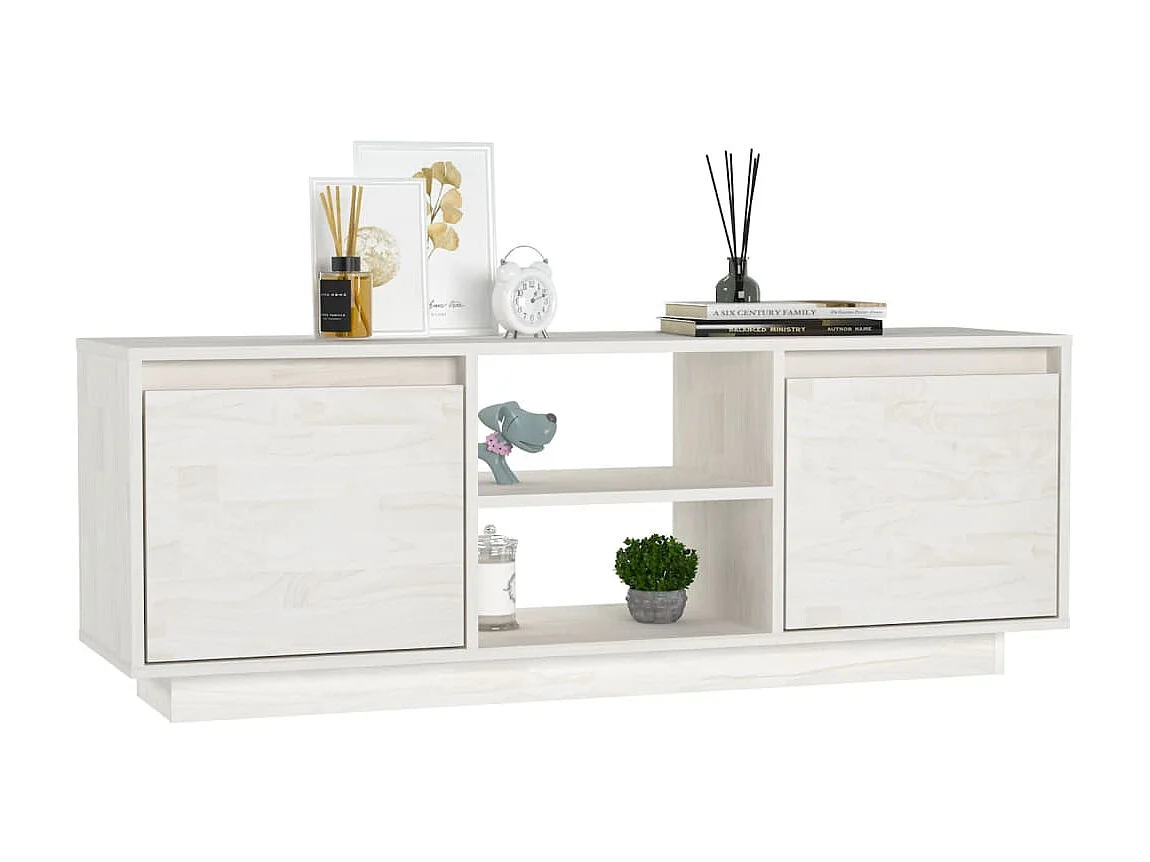 Meuble TV Blanc 110x30x40 cm Bois de pin massif