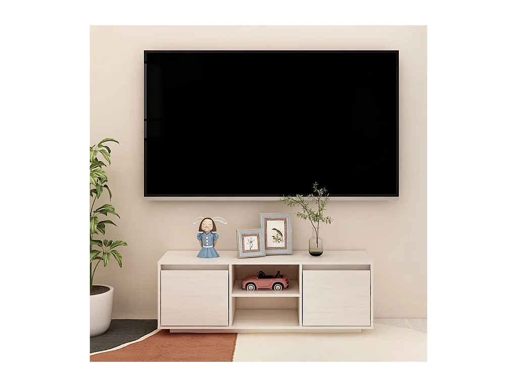 Meuble TV Blanc 110x30x40 cm Bois de pin massif