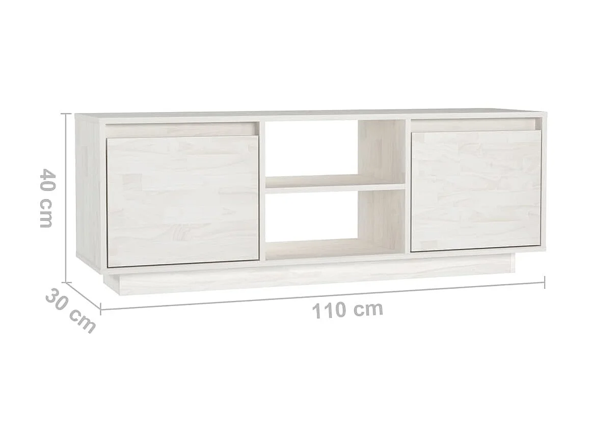 Meuble TV Blanc 110x30x40 cm Bois de pin massif